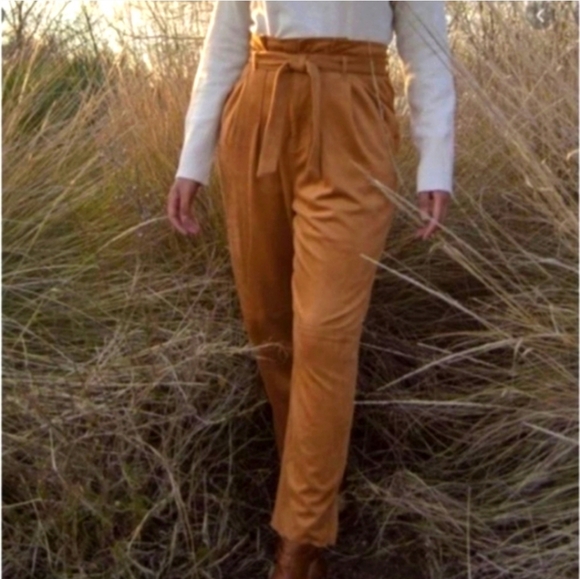 Free People Nightfall Suede Paperbag Vegan Suede Crop Pants Casual Camel Fall - Picture 14 of 16